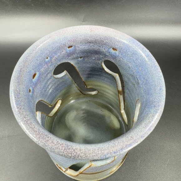 Vintage Red Rock Pottery Stoneware Tea Light Holder Votive Hand Carved Signed - Picture 7 of 13